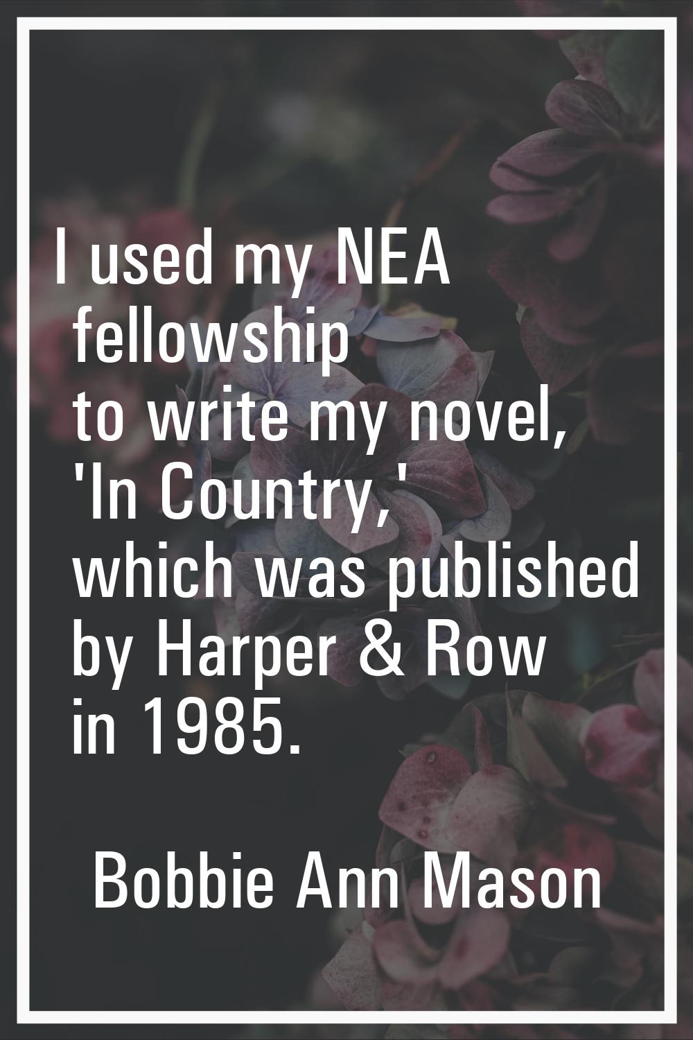 I used my NEA fellowship to write my novel, 'In Country,' which was published by Harper & Row in 19