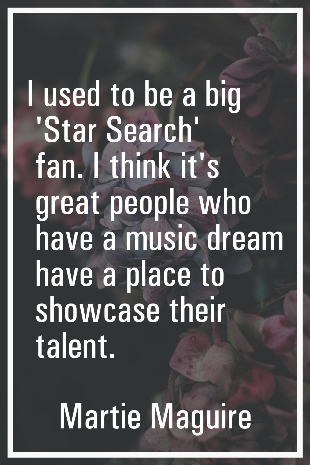 I used to be a big 'Star Search' fan. I think it's great people who have a music dream have a place