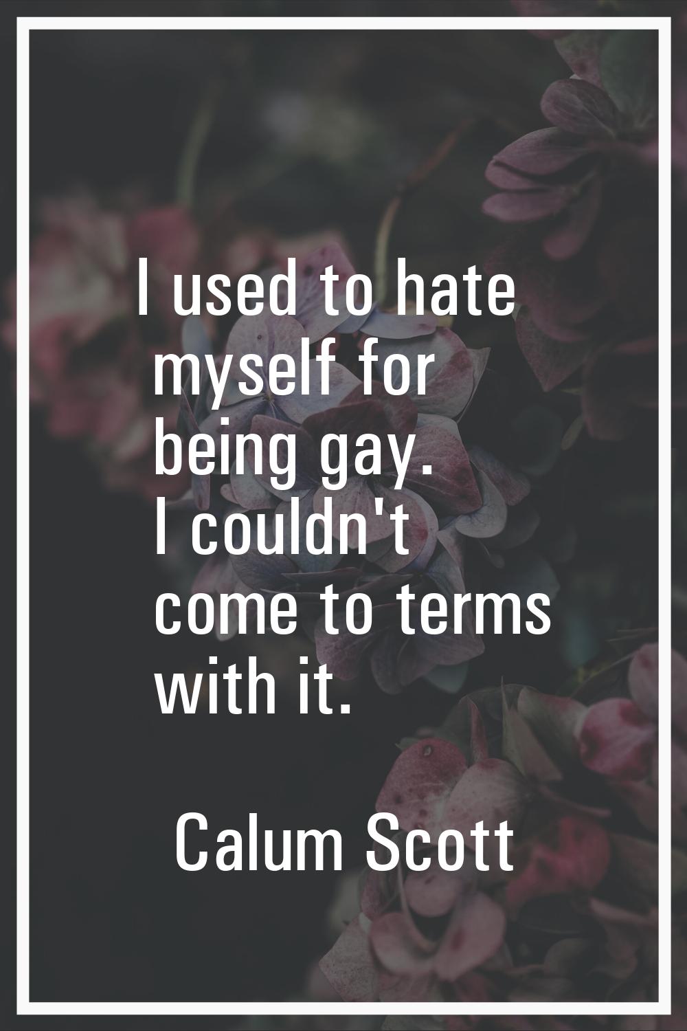 I used to hate myself for being gay. I couldn't come to terms with it.
