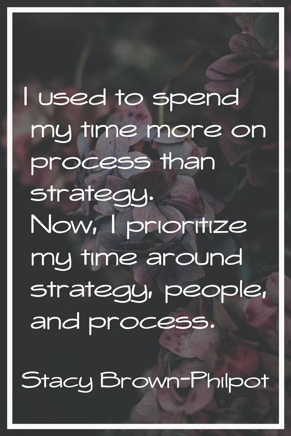I used to spend my time more on process than strategy. Now, I prioritize my time around strategy, p