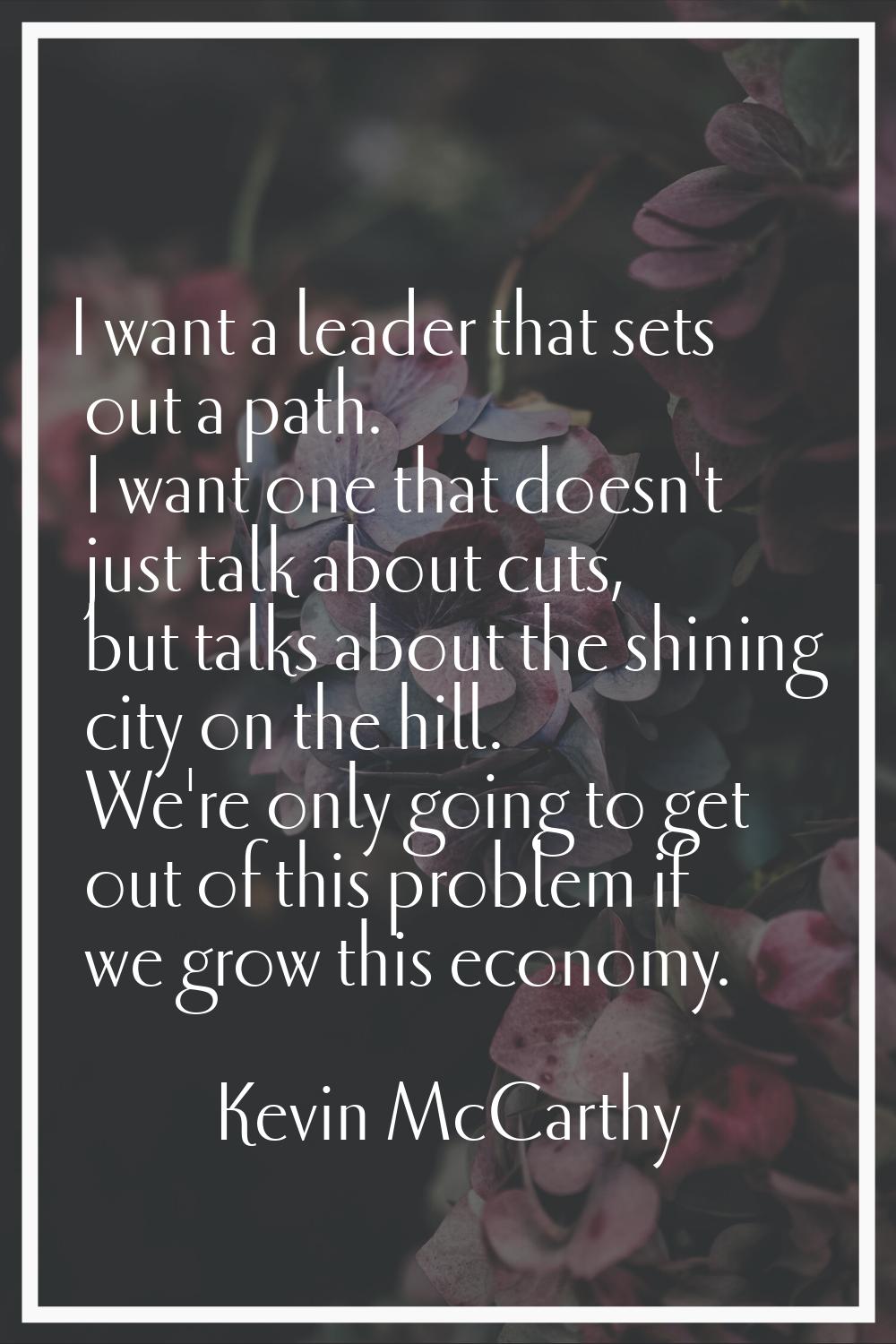 I want a leader that sets out a path. I want one that doesn't just talk about cuts, but talks about