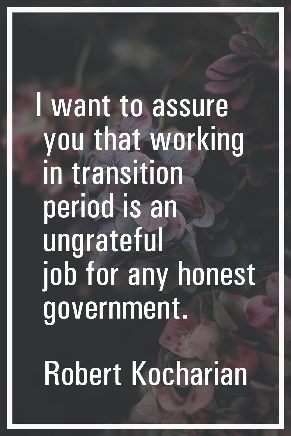I want to assure you that working in transition period is an ungrateful job for any honest governme