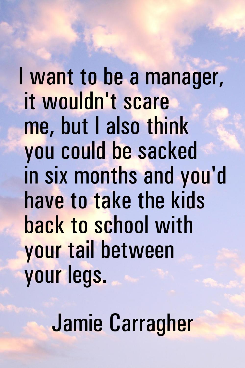 I want to be a manager, it wouldn't scare me, but I also think you could be sacked in six months an