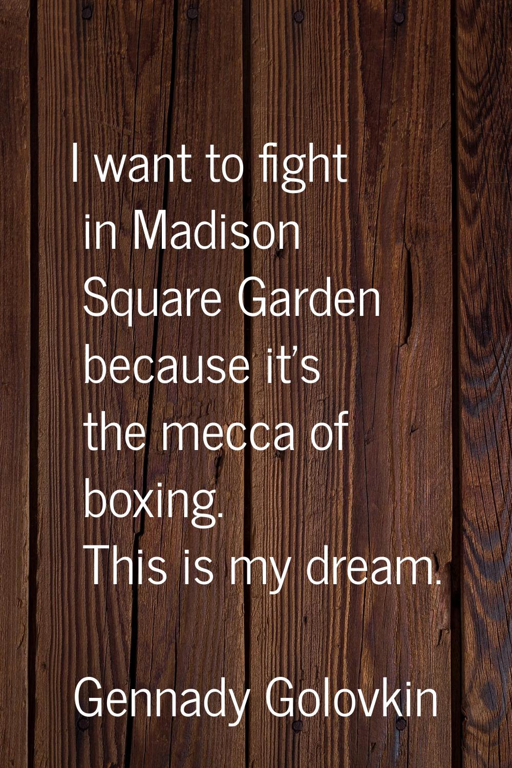 I want to fight in Madison Square Garden because it's the mecca of boxing. This is my dream.