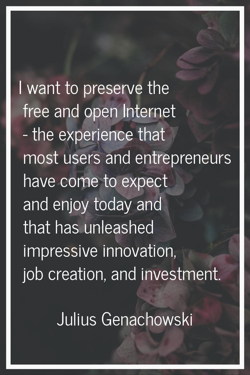 I want to preserve the free and open Internet - the experience that most users and entrepreneurs ha