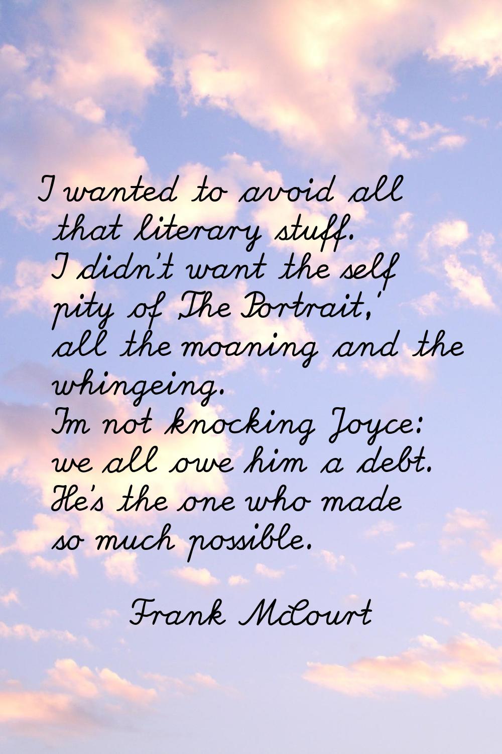 I wanted to avoid all that literary stuff. I didn't want the self pity of 'The Portrait,' all the m