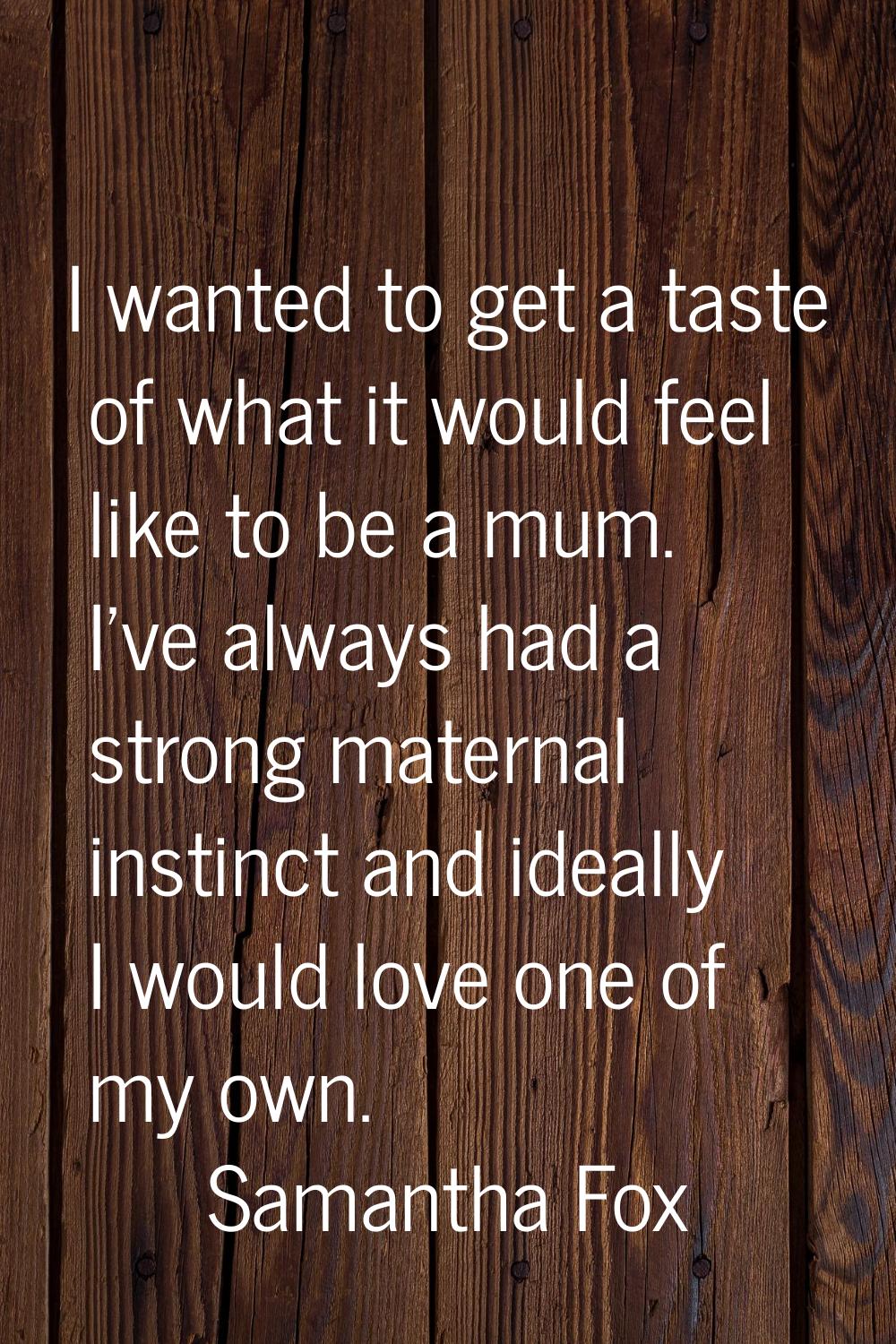 I wanted to get a taste of what it would feel like to be a mum. I've always had a strong maternal i