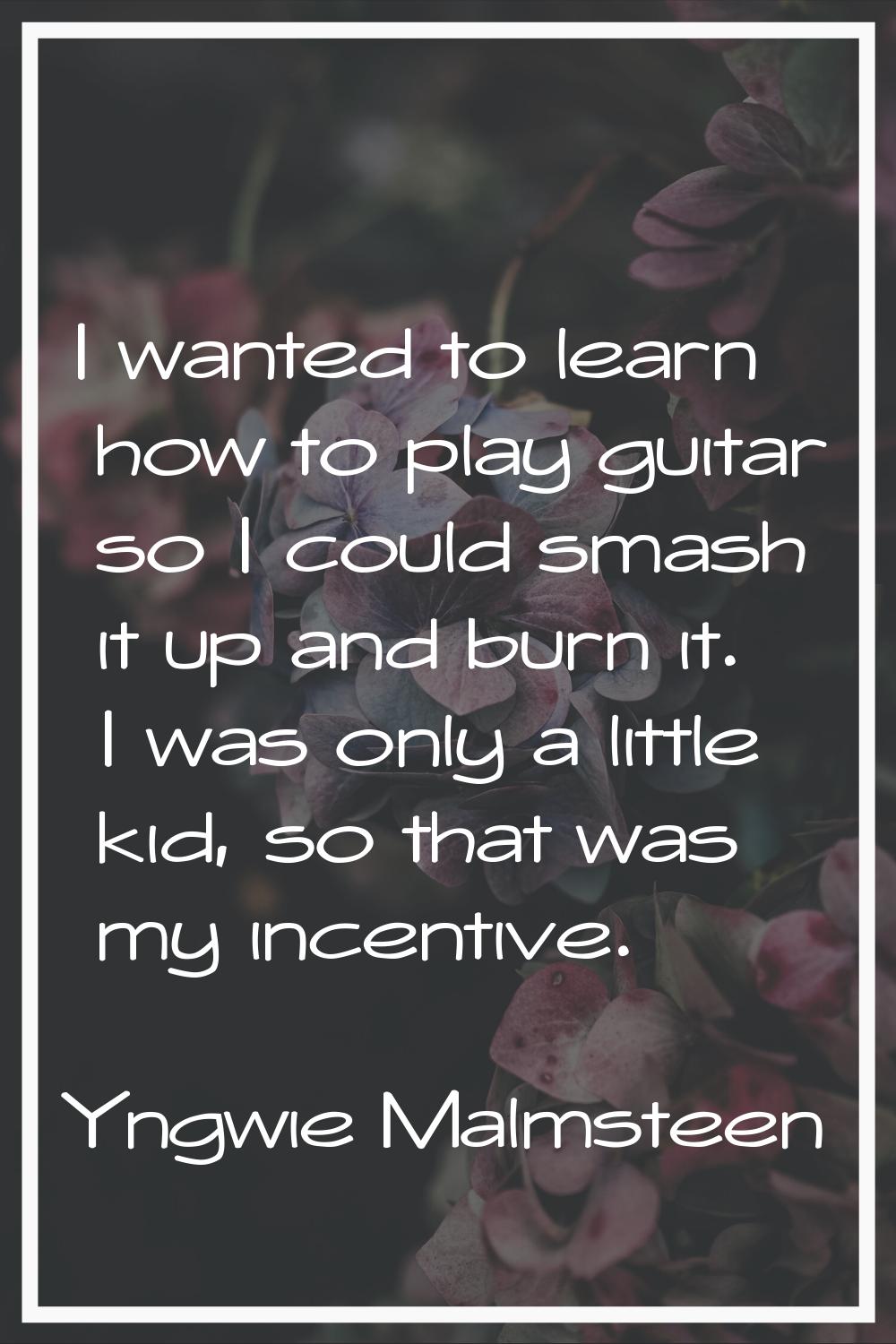 I wanted to learn how to play guitar so I could smash it up and burn it. I was only a little kid, s