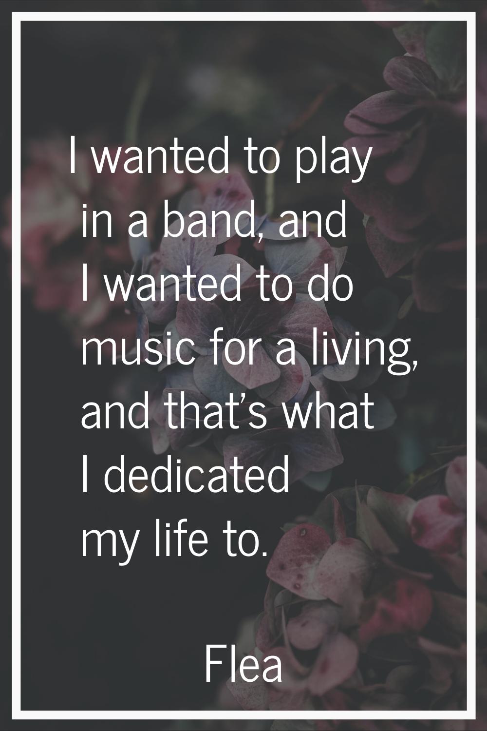I wanted to play in a band, and I wanted to do music for a living, and that's what I dedicated my l