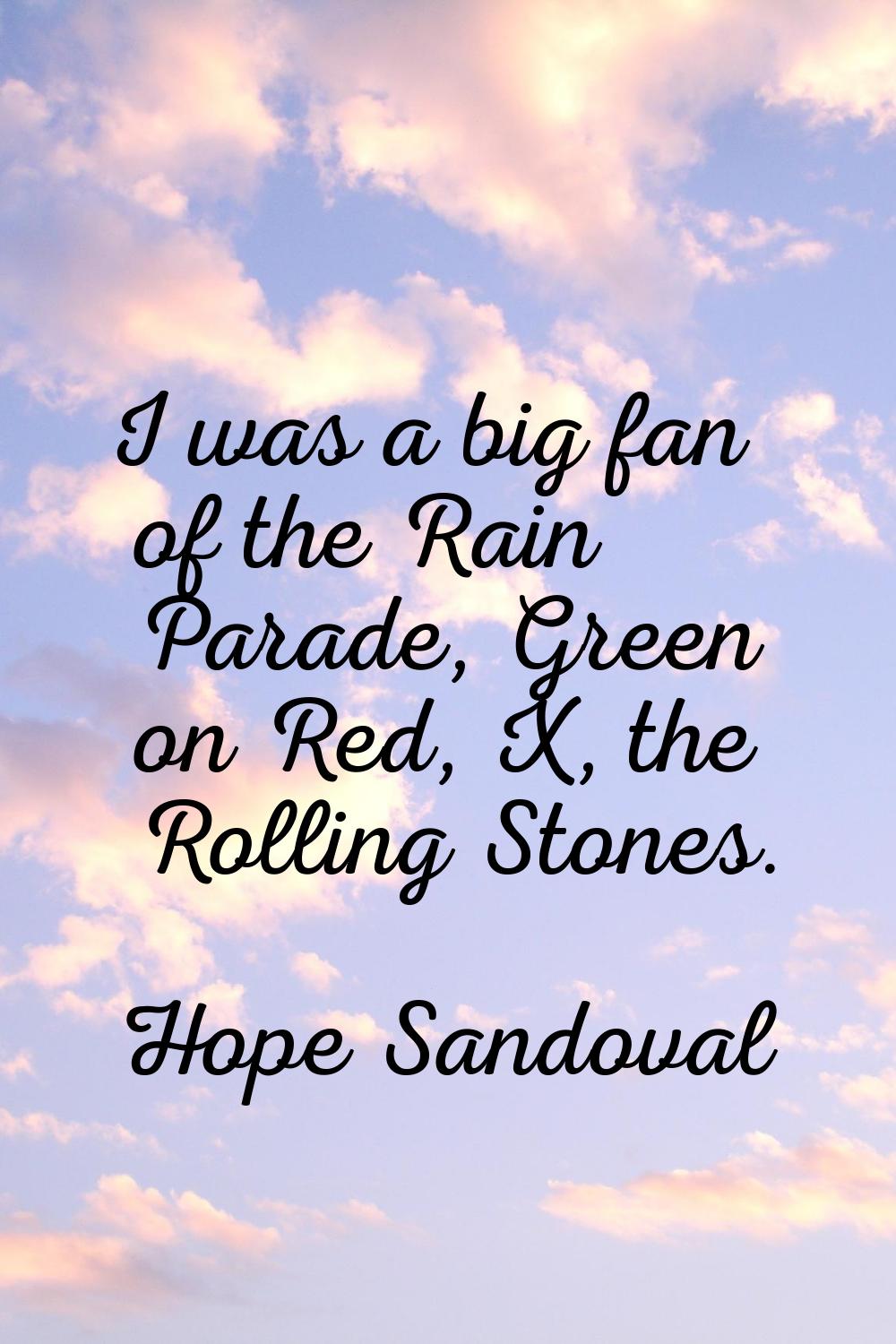 I was a big fan of the Rain Parade, Green on Red, X, the Rolling Stones.