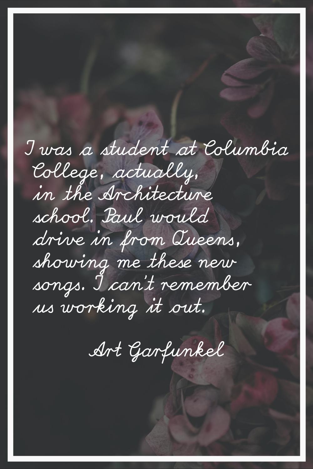 I was a student at Columbia College, actually, in the Architecture school. Paul would drive in from