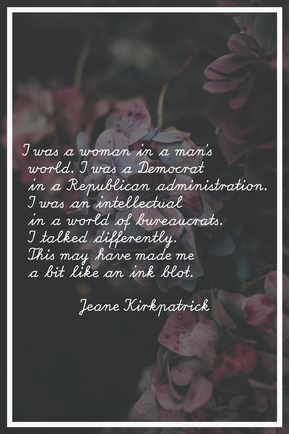 I was a woman in a man's world. I was a Democrat in a Republican administration. I was an intellect