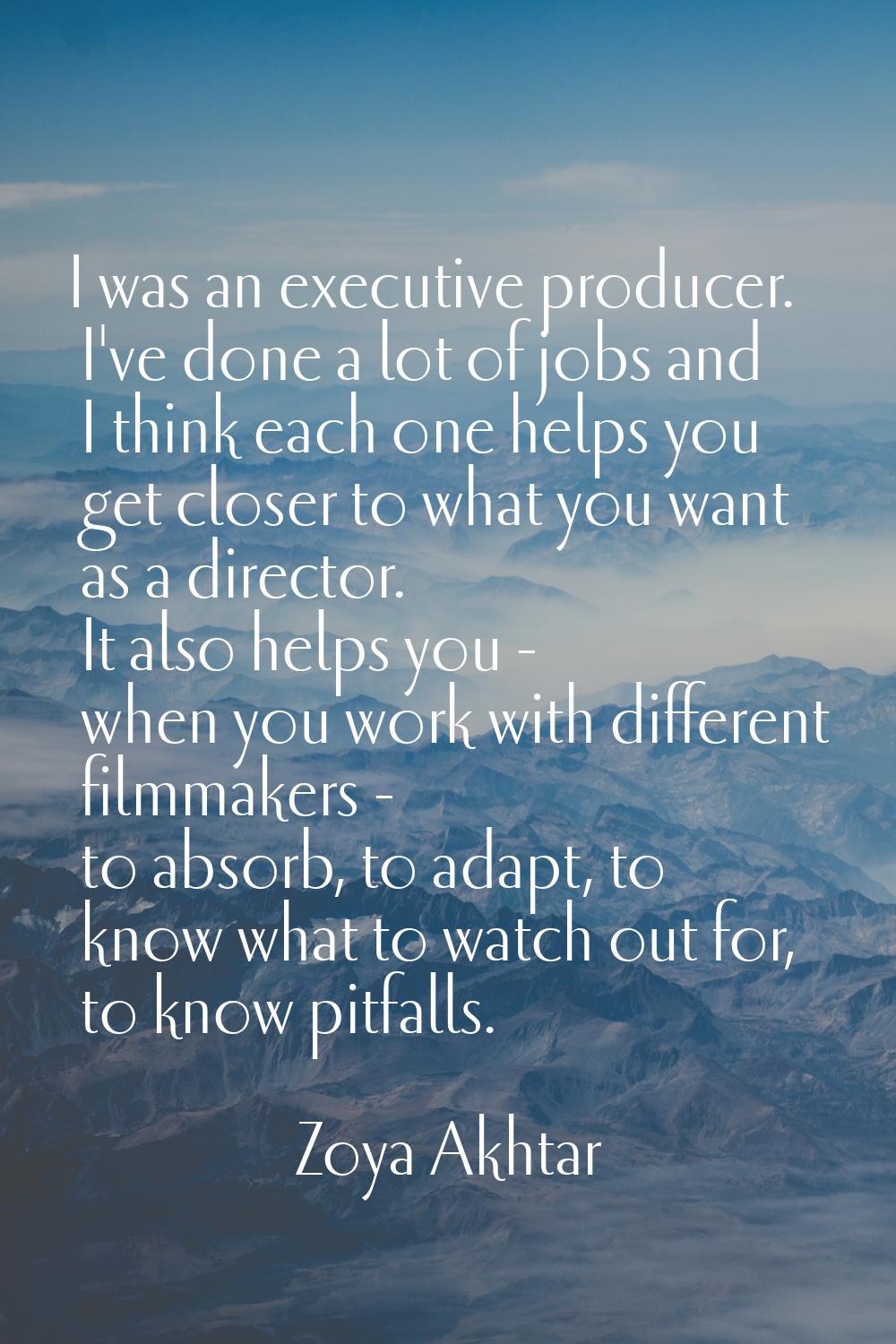I was an executive producer. I've done a lot of jobs and I think each one helps you get closer to w