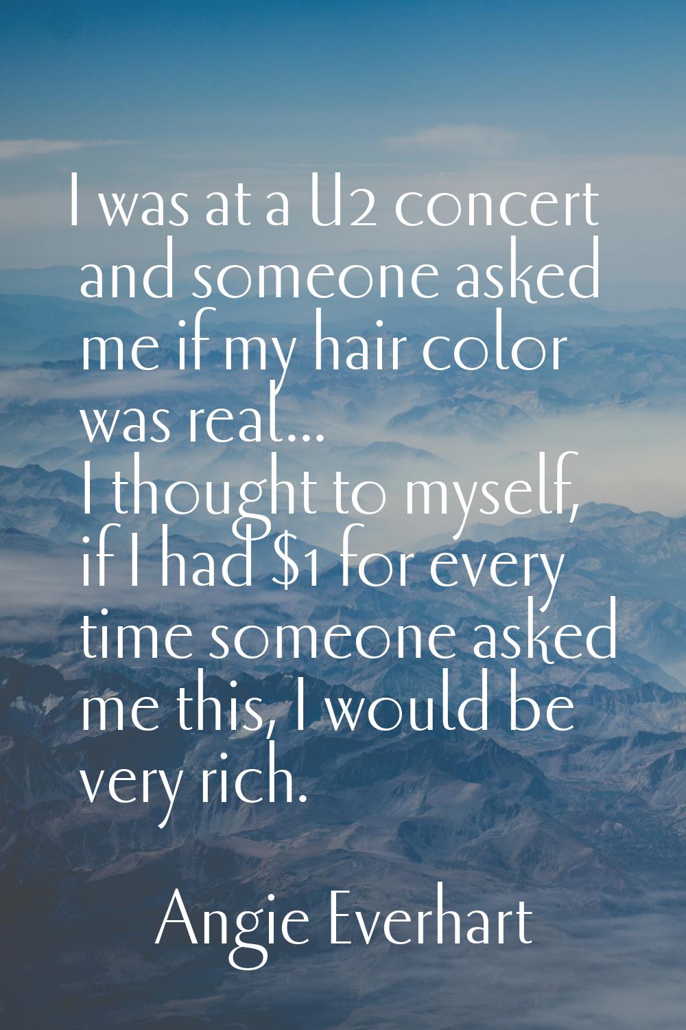 I was at a U2 concert and someone asked me if my hair color was real... I thought to myself, if I h
