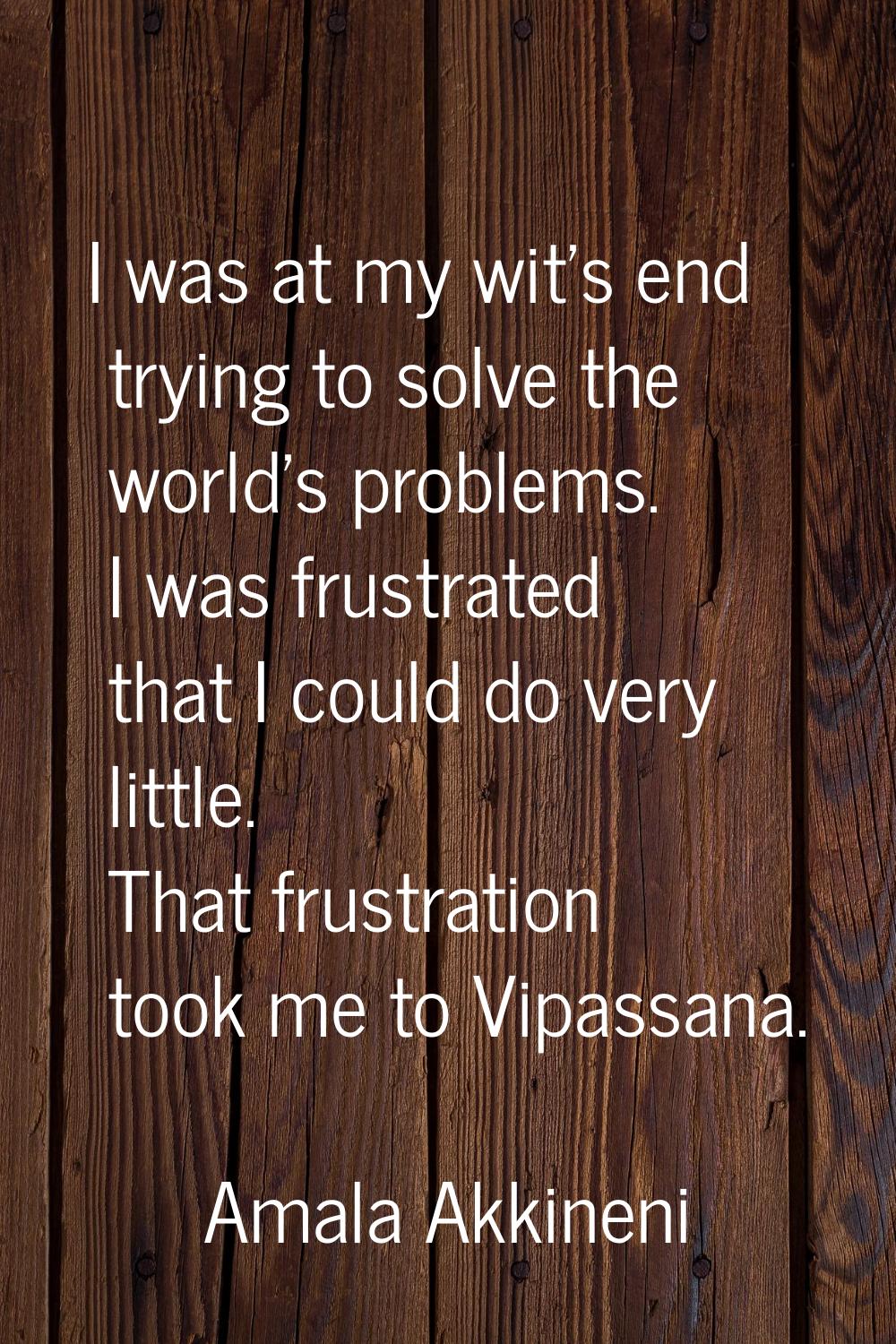 I was at my wit's end trying to solve the world's problems. I was frustrated that I could do very l