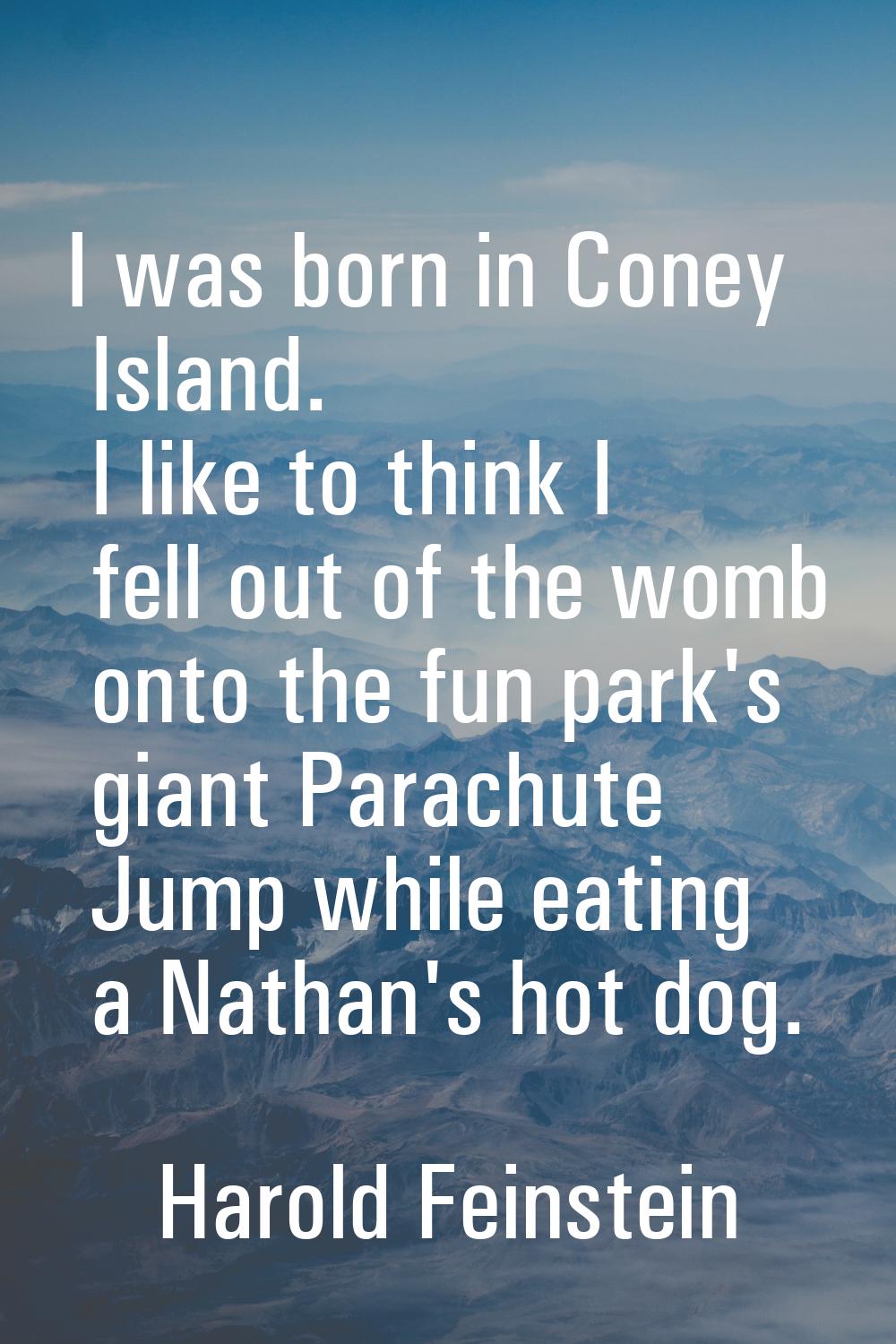 I was born in Coney Island. I like to think I fell out of the womb onto the fun park's giant Parach