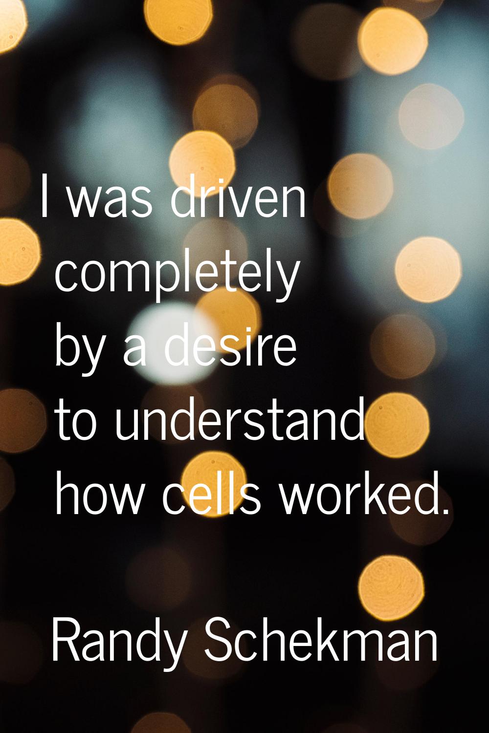 I was driven completely by a desire to understand how cells worked.