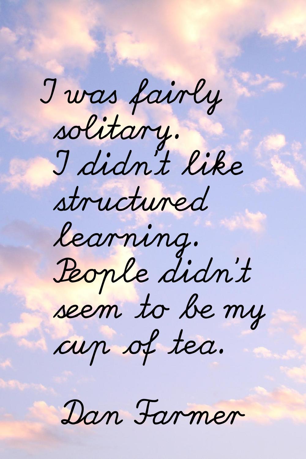 I was fairly solitary. I didn't like structured learning. People didn't seem to be my cup of tea.