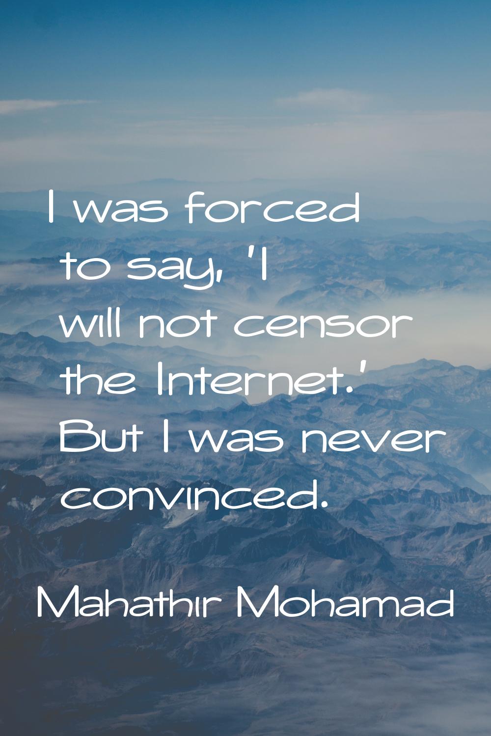 I was forced to say, 'I will not censor the Internet.' But I was never convinced.