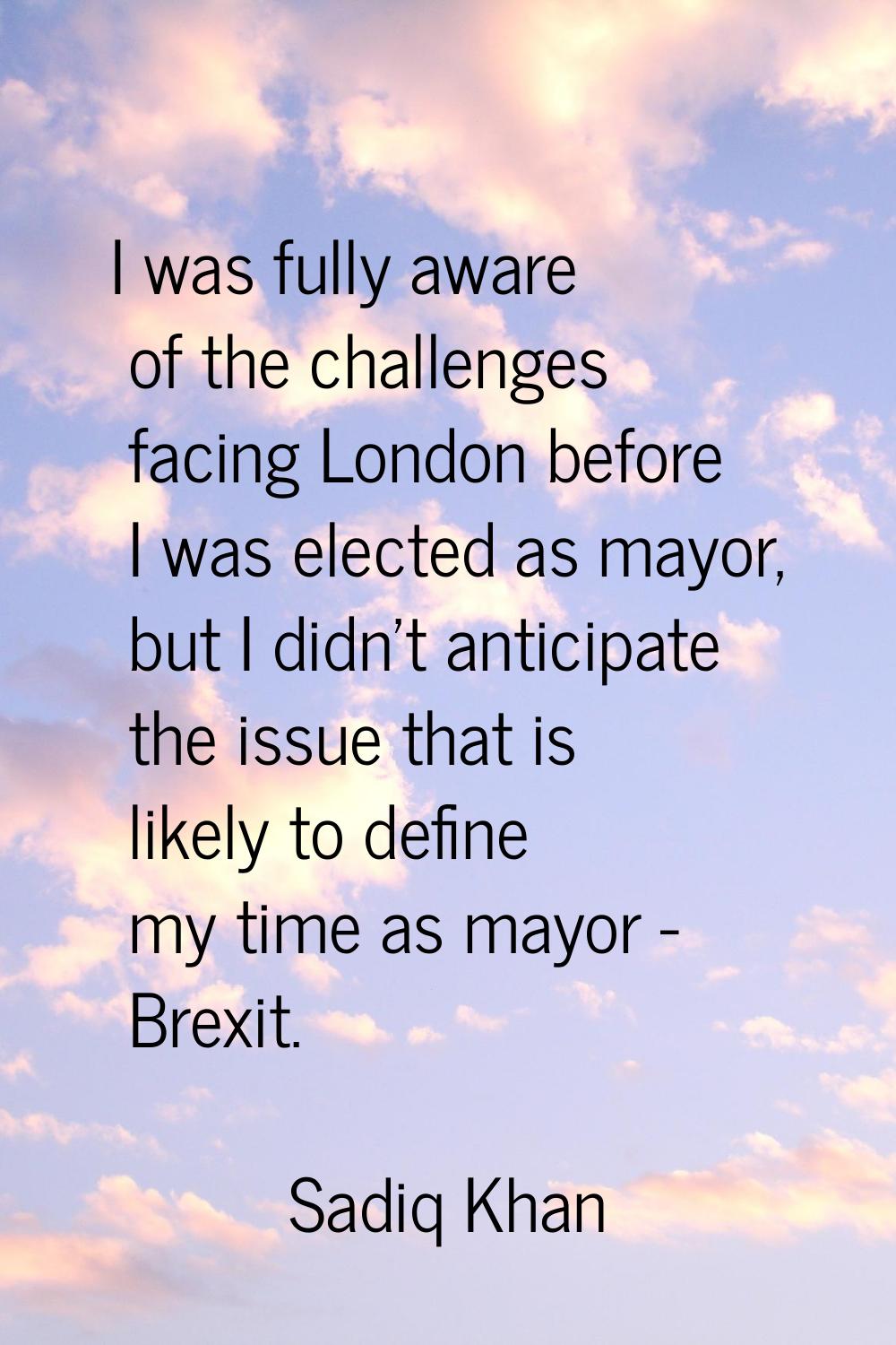 I was fully aware of the challenges facing London before I was elected as mayor, but I didn't antic