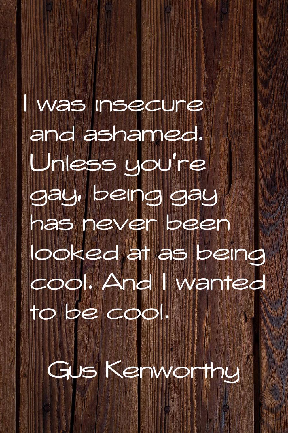 I was insecure and ashamed. Unless you're gay, being gay has never been looked at as being cool. An