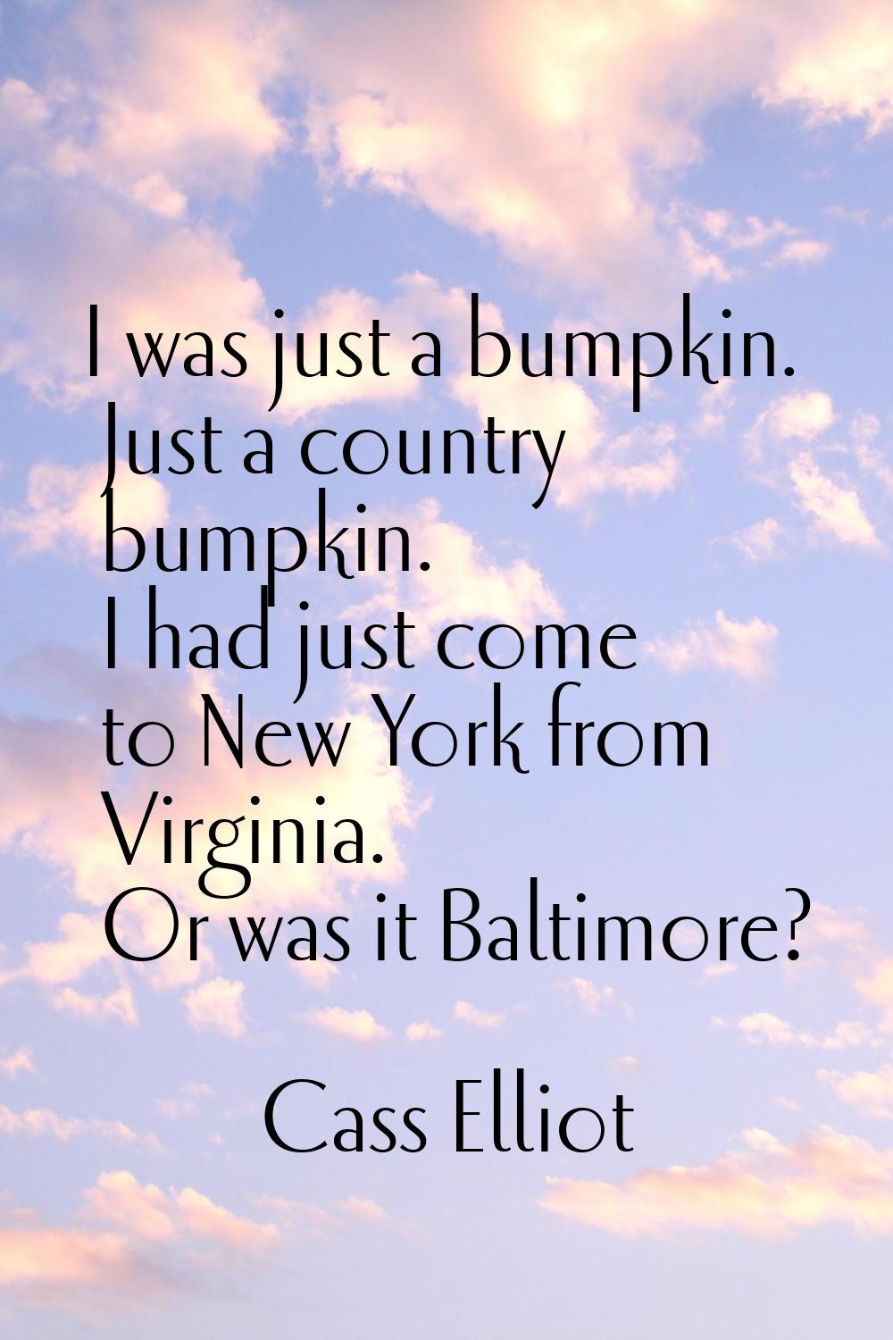 I was just a bumpkin. Just a country bumpkin. I had just come to New York from Virginia. Or was it 