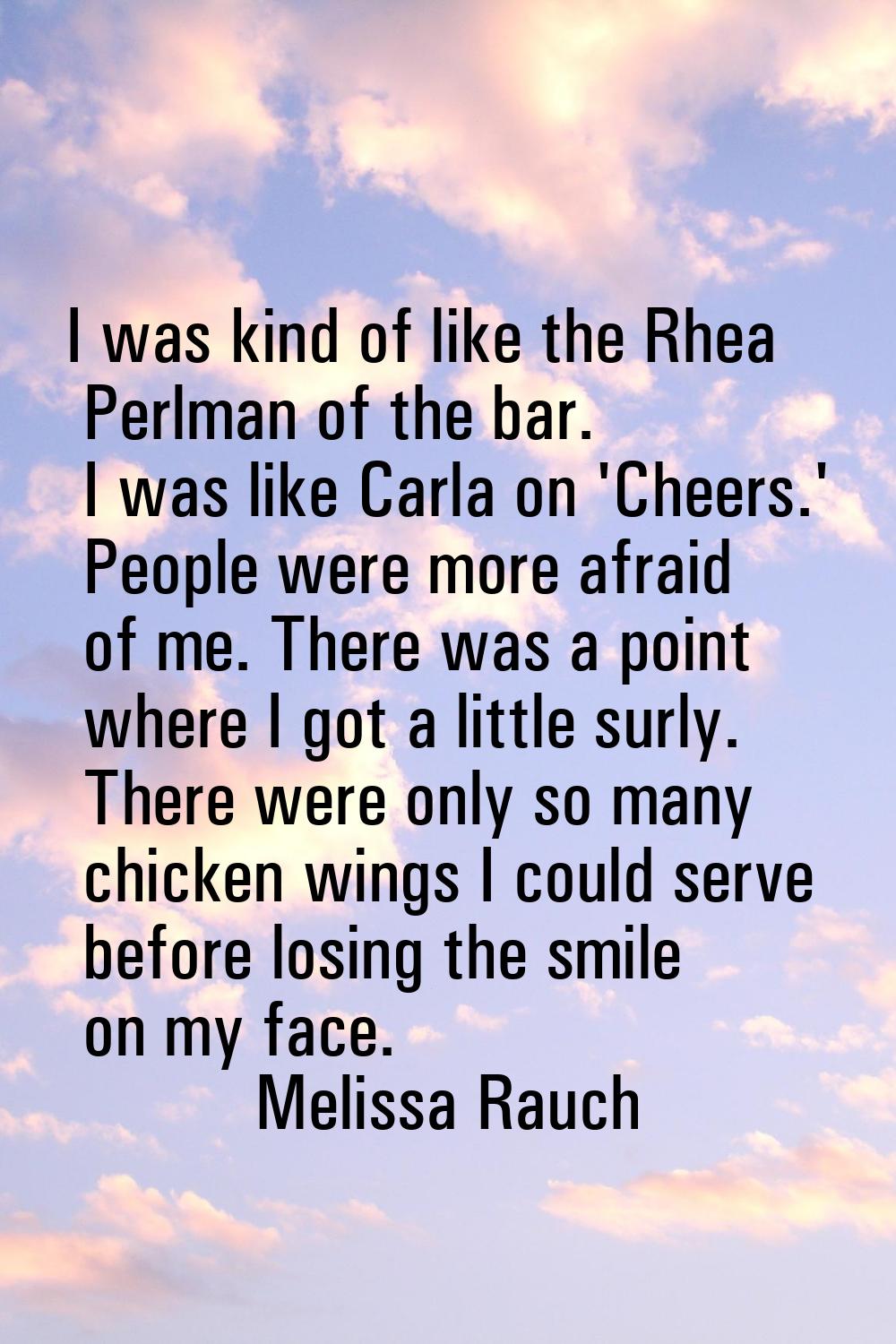 I was kind of like the Rhea Perlman of the bar. I was like Carla on 'Cheers.' People were more afra