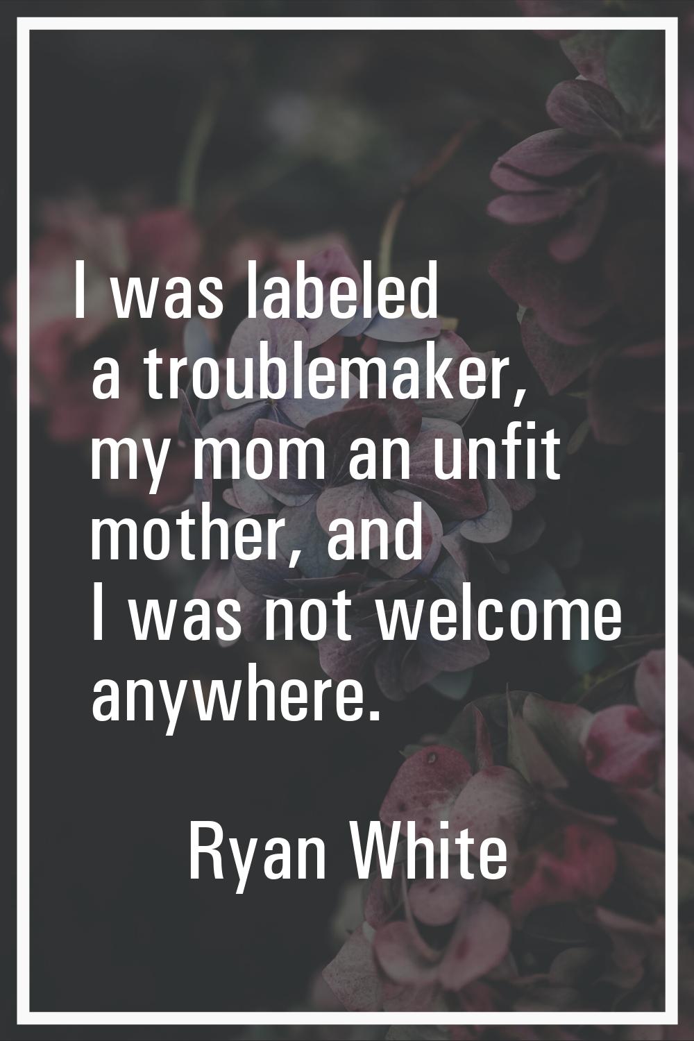 I was labeled a troublemaker, my mom an unfit mother, and I was not welcome anywhere.