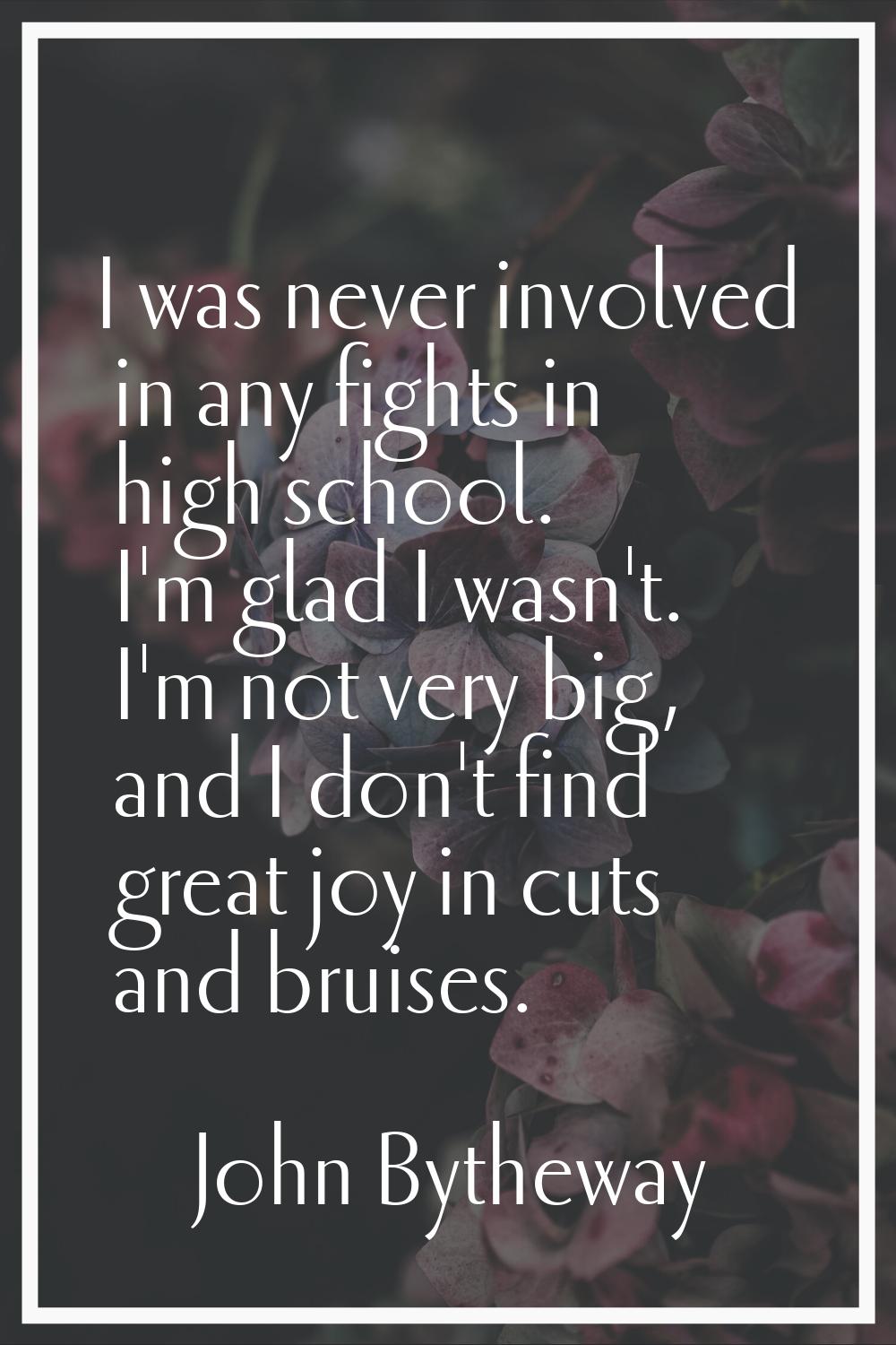I was never involved in any fights in high school. I'm glad I wasn't. I'm not very big, and I don't