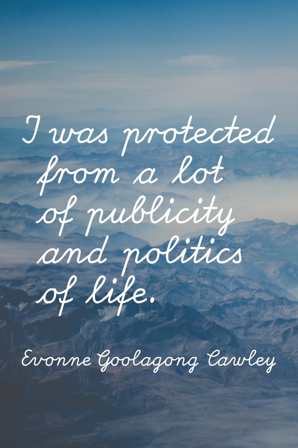 I was protected from a lot of publicity and politics of life.