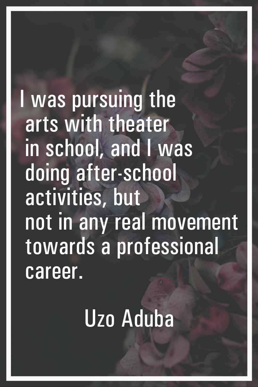 I was pursuing the arts with theater in school, and I was doing after-school activities, but not in