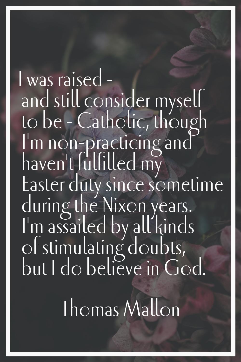 I was raised - and still consider myself to be - Catholic, though I'm non-practicing and haven't fu