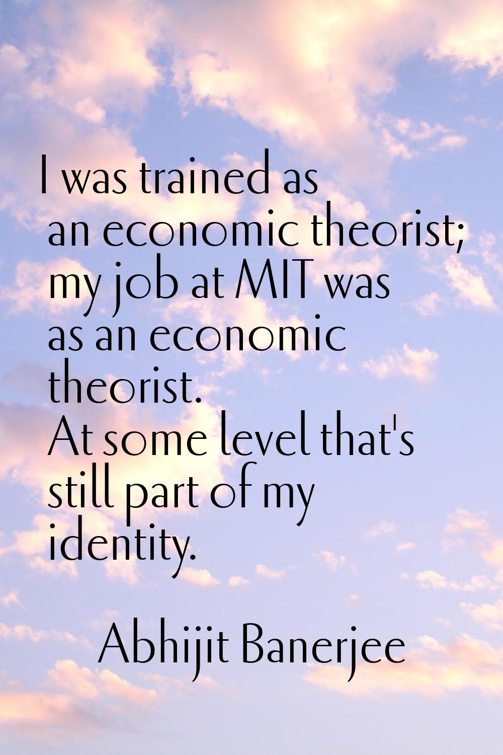 I was trained as an economic theorist; my job at MIT was as an economic theorist. At some level tha