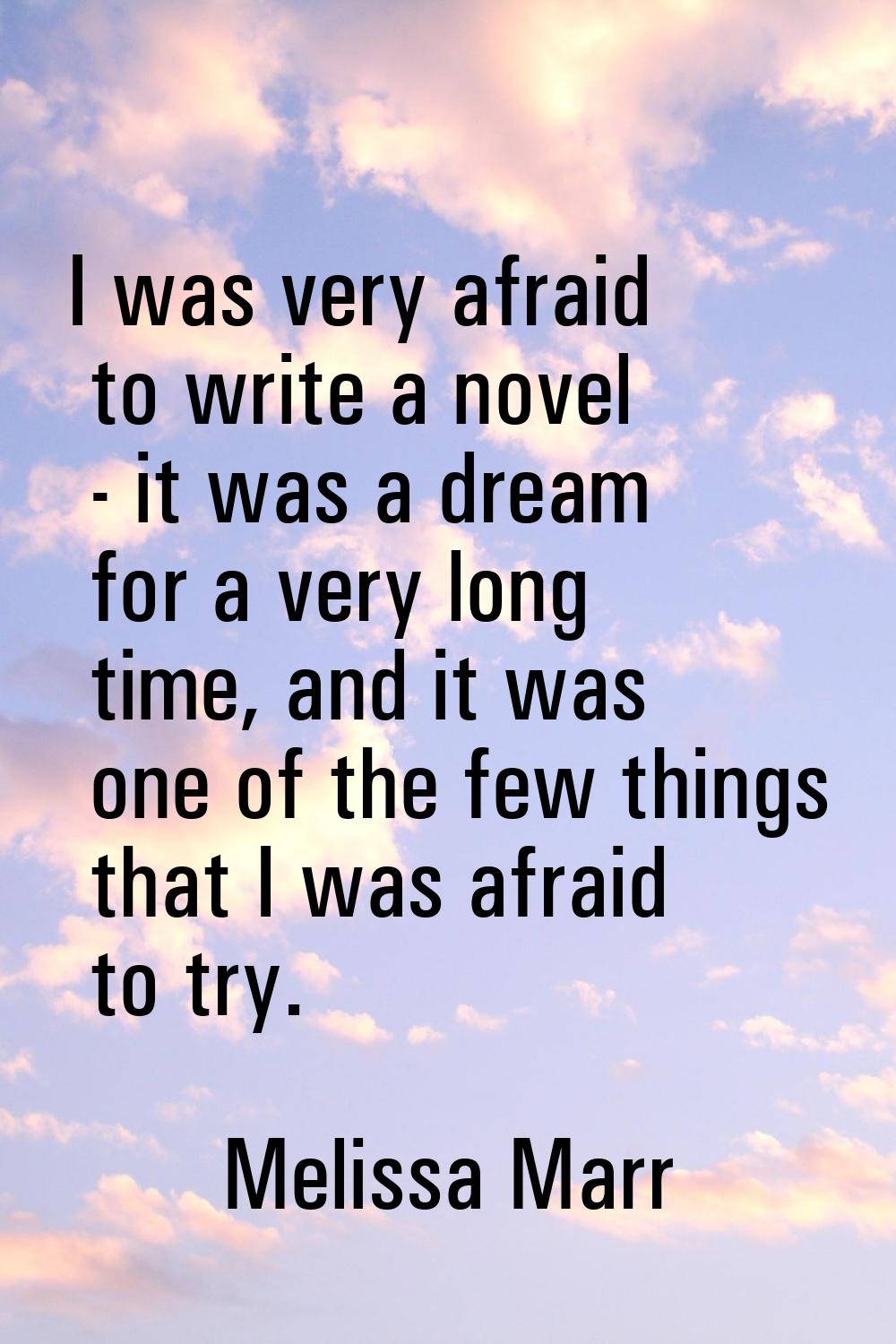 I was very afraid to write a novel - it was a dream for a very long time, and it was one of the few