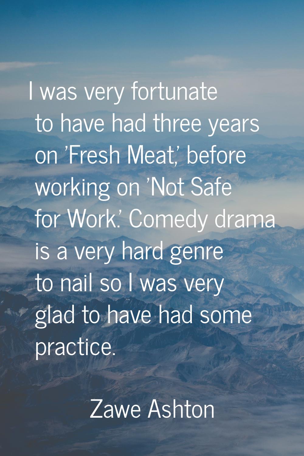 I was very fortunate to have had three years on 'Fresh Meat,' before working on 'Not Safe for Work.