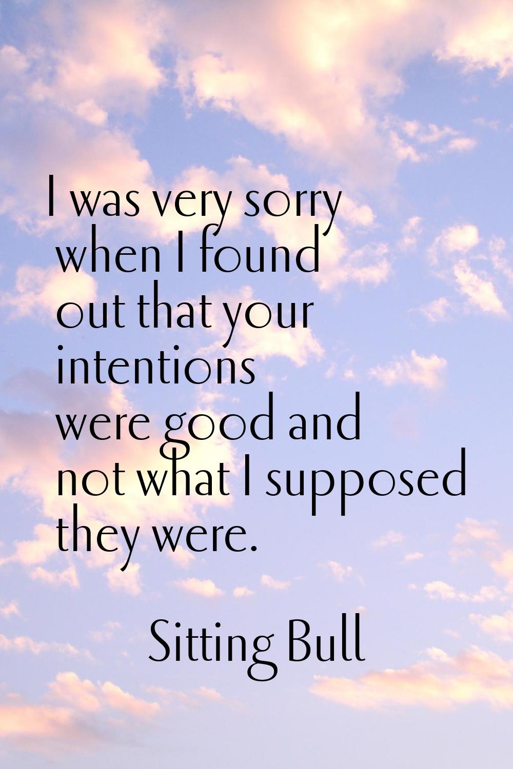 I was very sorry when I found out that your intentions were good and not what I supposed they were.