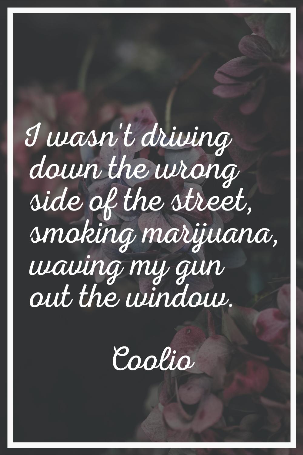 I wasn't driving down the wrong side of the street, smoking marijuana, waving my gun out the window