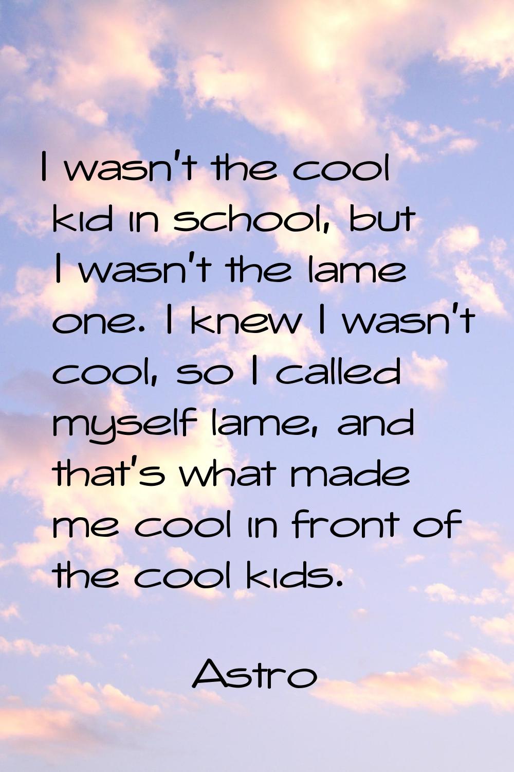 I wasn't the cool kid in school, but I wasn't the lame one. I knew I wasn't cool, so I called mysel