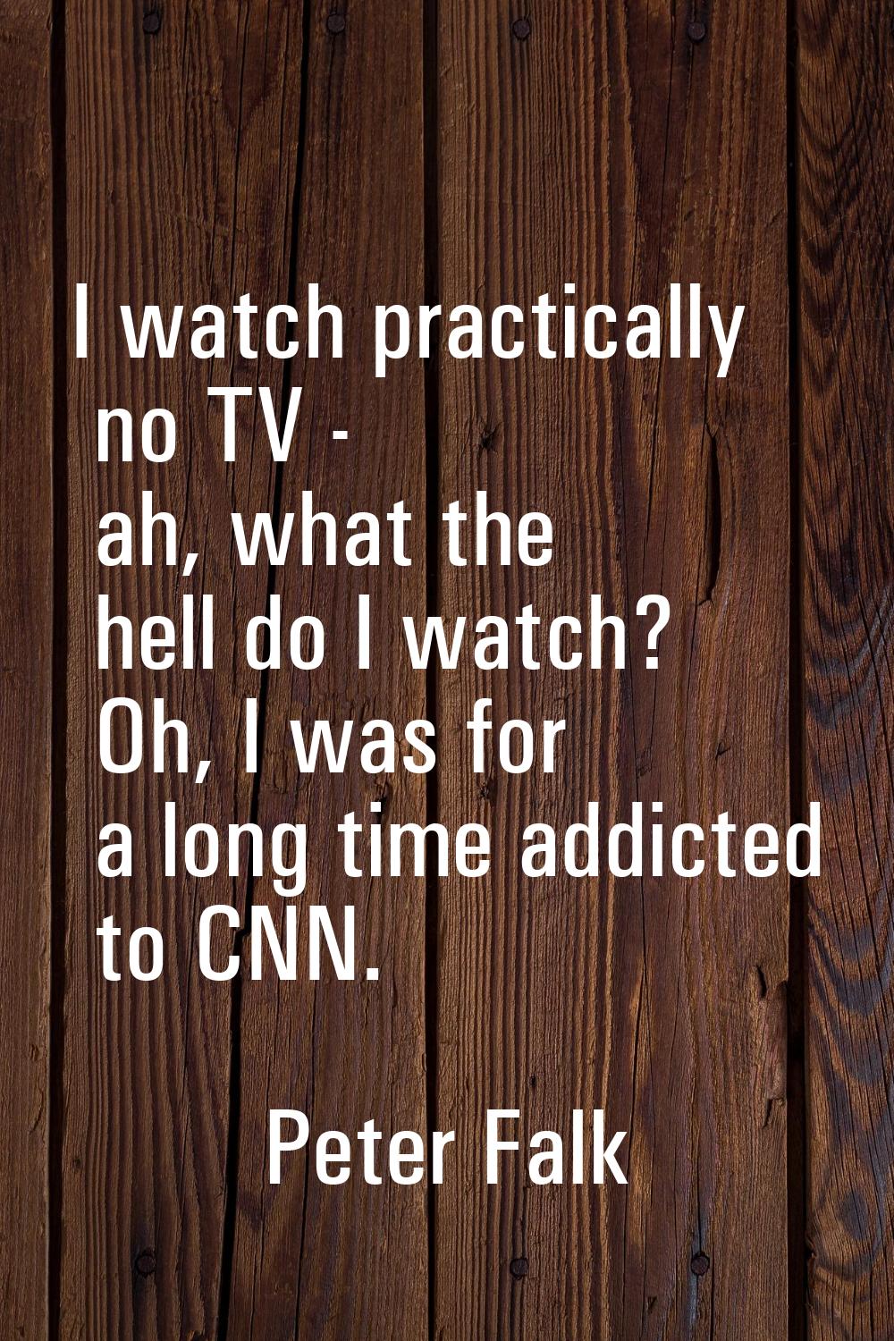 I watch practically no TV - ah, what the hell do I watch? Oh, I was for a long time addicted to CNN