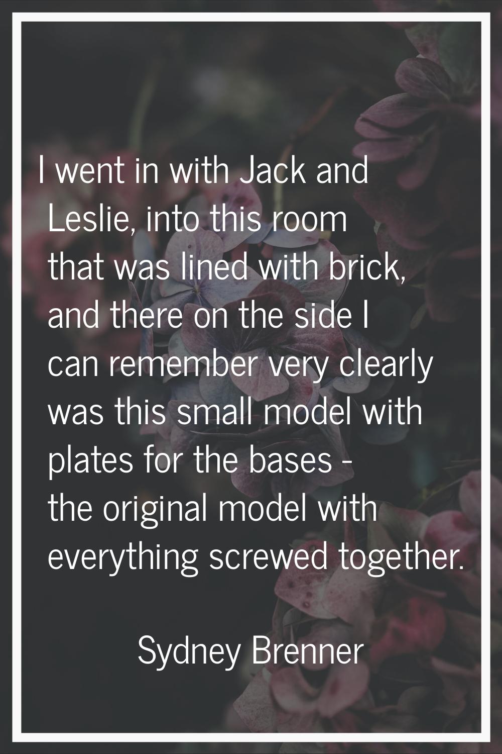 I went in with Jack and Leslie, into this room that was lined with brick, and there on the side I c