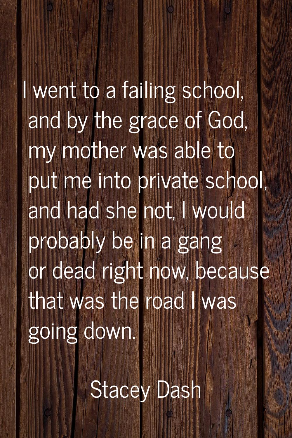 I went to a failing school, and by the grace of God, my mother was able to put me into private scho