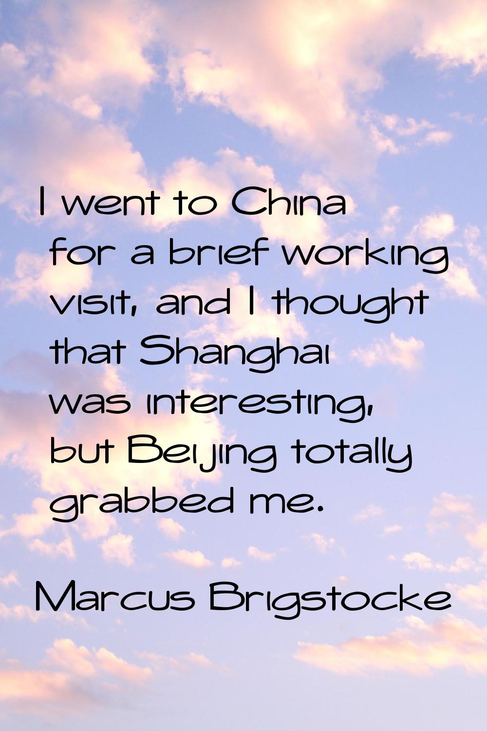 I went to China for a brief working visit, and I thought that Shanghai was interesting, but Beijing