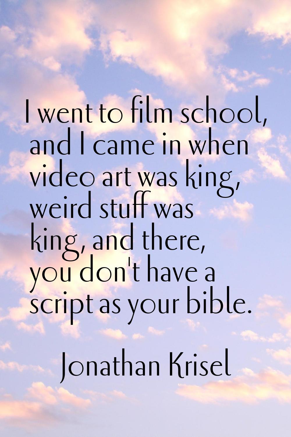 I went to film school, and I came in when video art was king, weird stuff was king, and there, you 