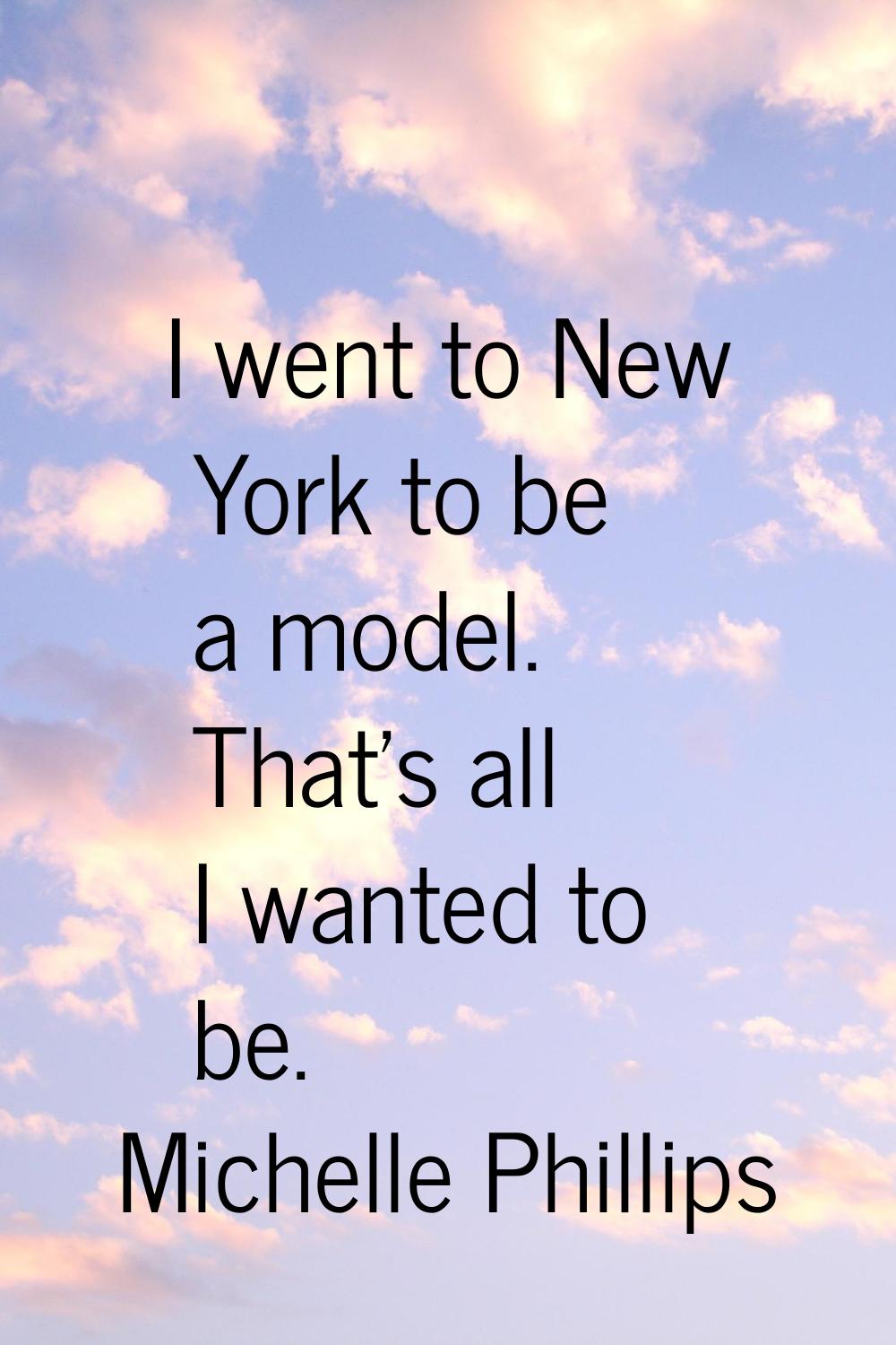 I went to New York to be a model. That's all I wanted to be.