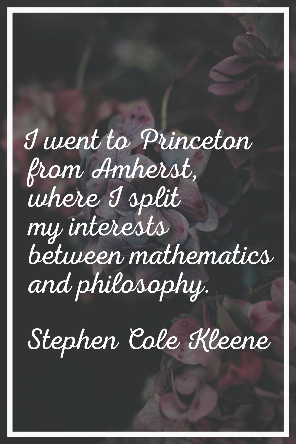 I went to Princeton from Amherst, where I split my interests between mathematics and philosophy.
