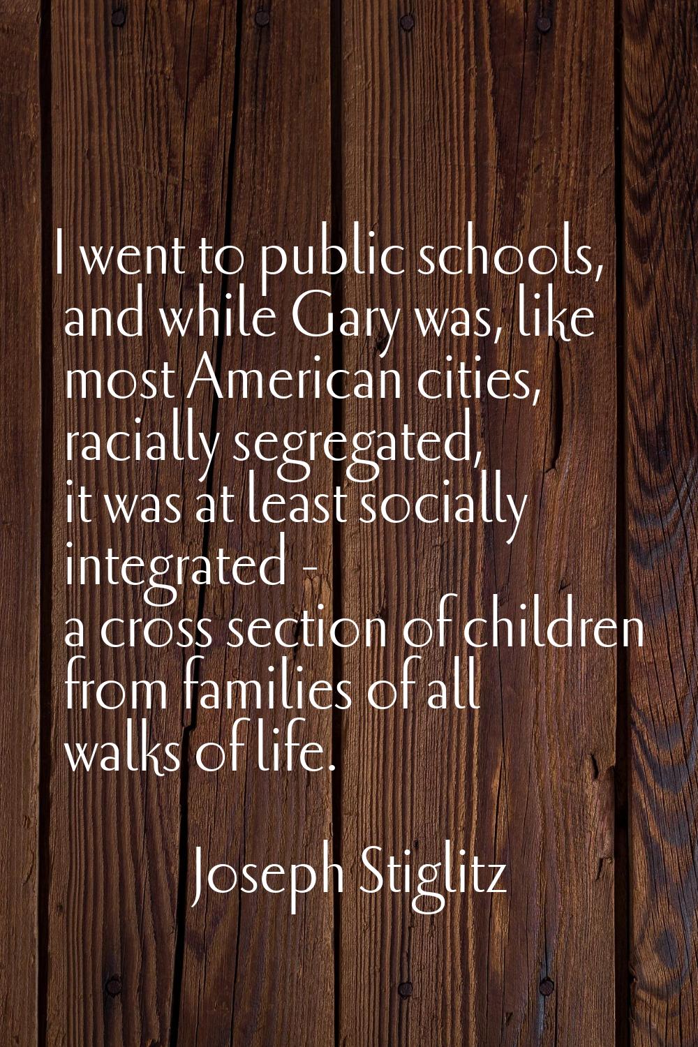 I went to public schools, and while Gary was, like most American cities, racially segregated, it wa