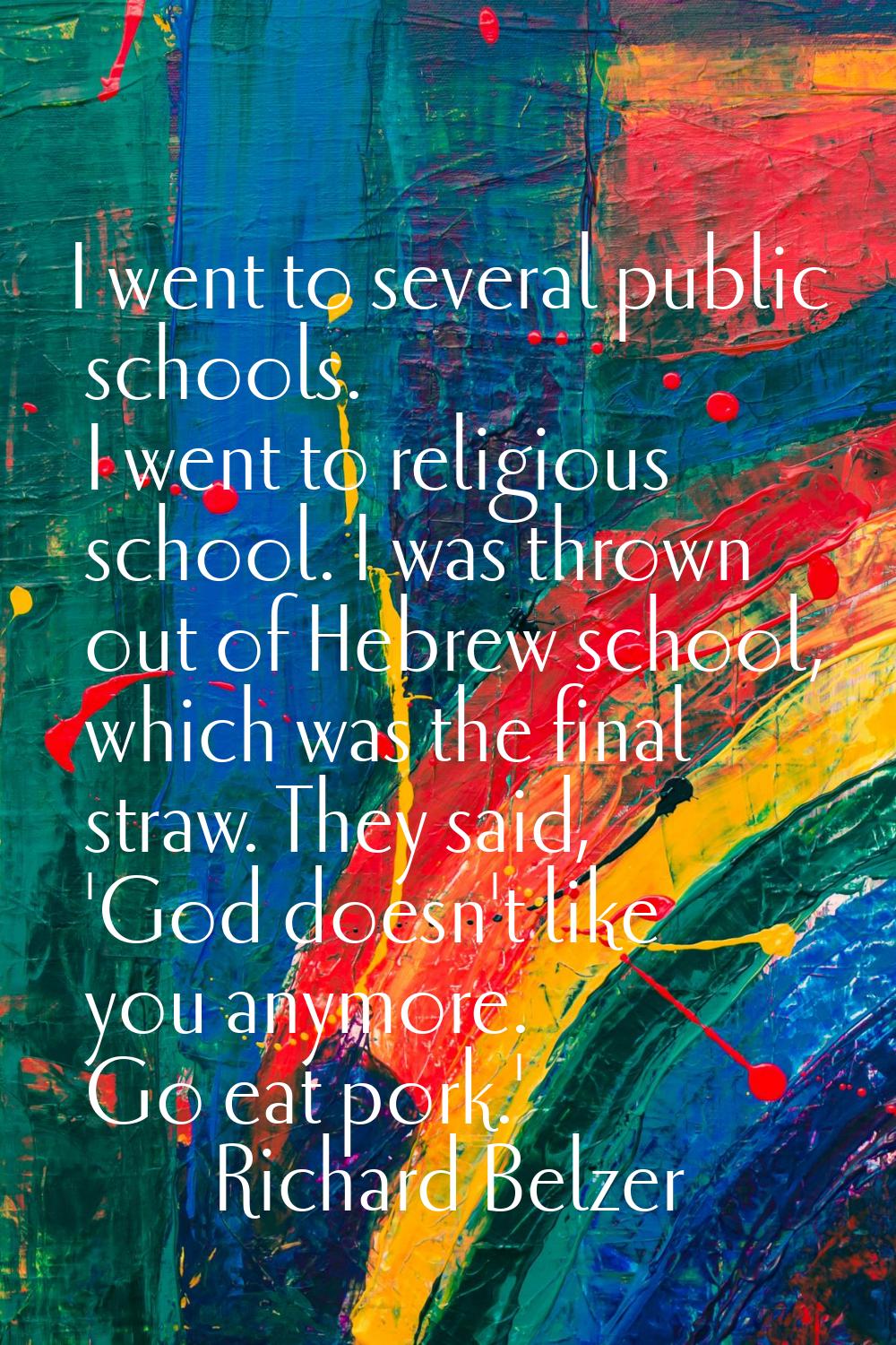 I went to several public schools. I went to religious school. I was thrown out of Hebrew school, wh