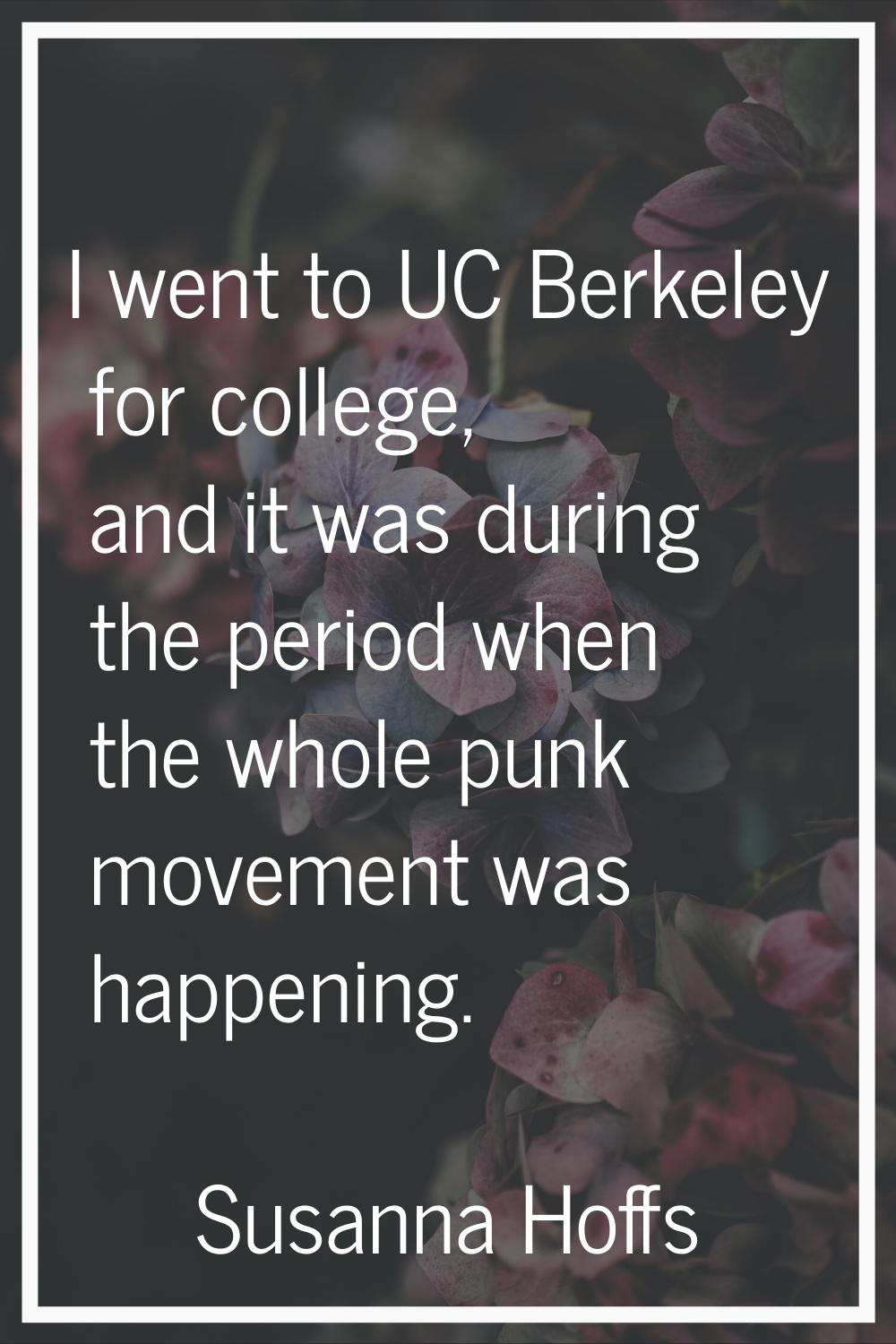 I went to UC Berkeley for college, and it was during the period when the whole punk movement was ha