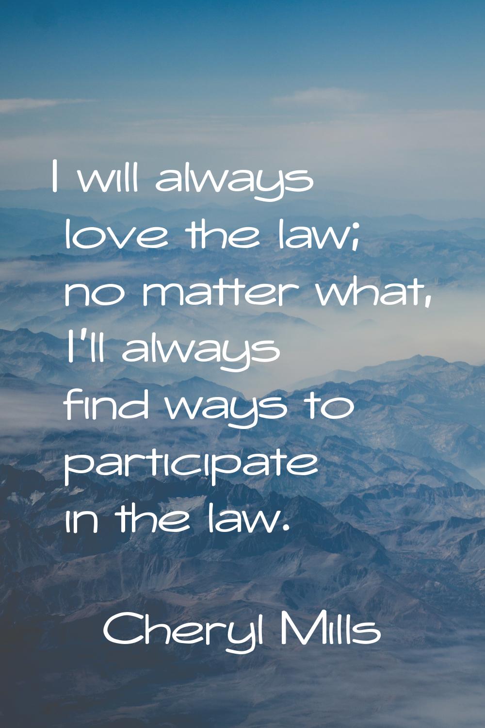 I will always love the law; no matter what, I'll always find ways to participate in the law.