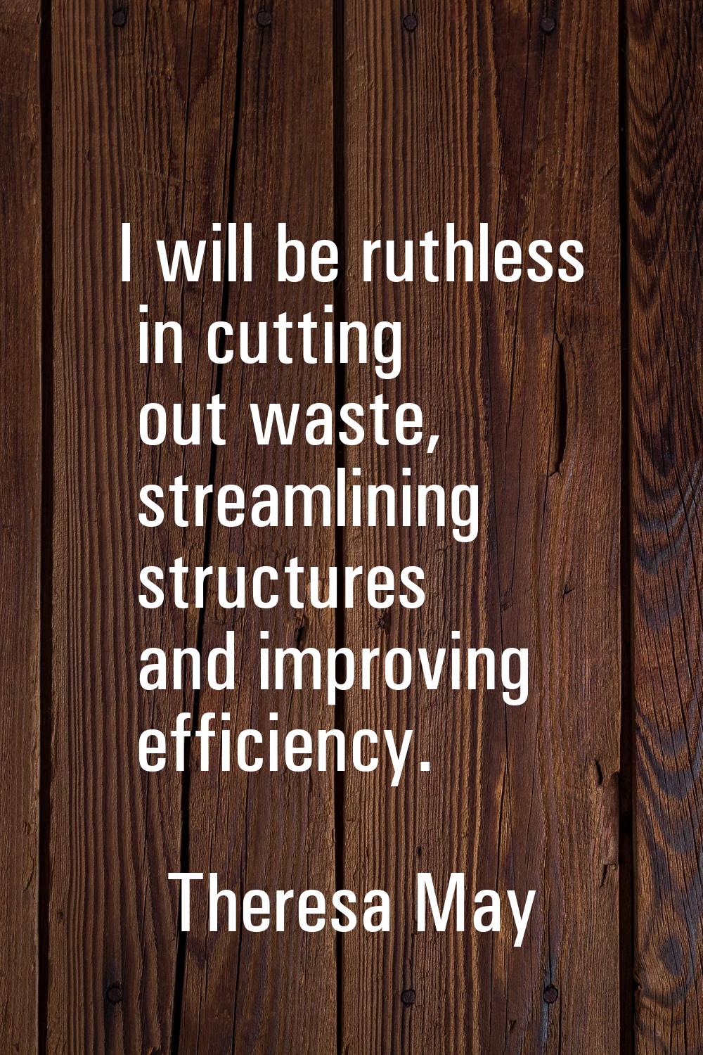I will be ruthless in cutting out waste, streamlining structures and improving efficiency.